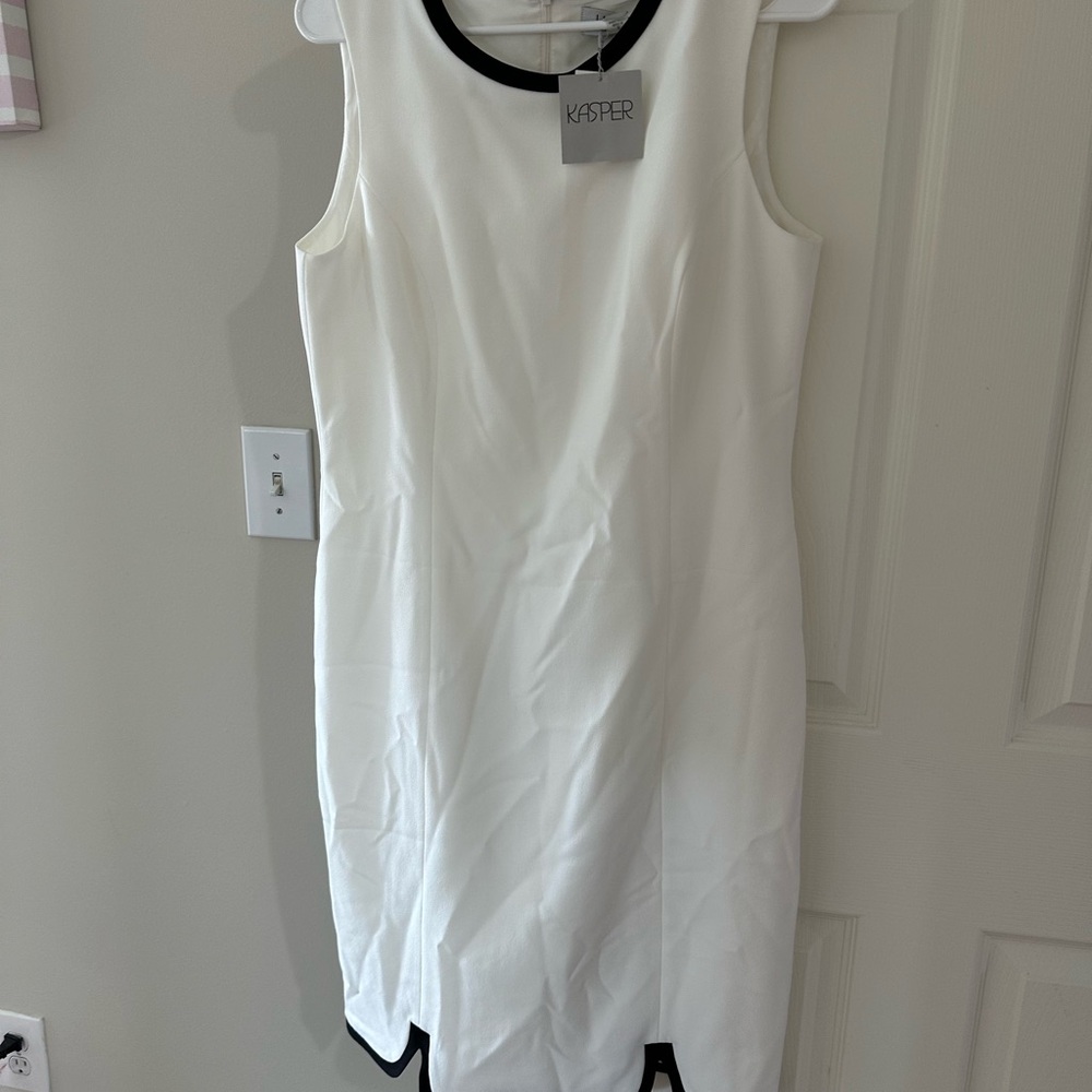 NWT Kasper Ivory Sleeveless Dress with Black Accents Women’s Size 8